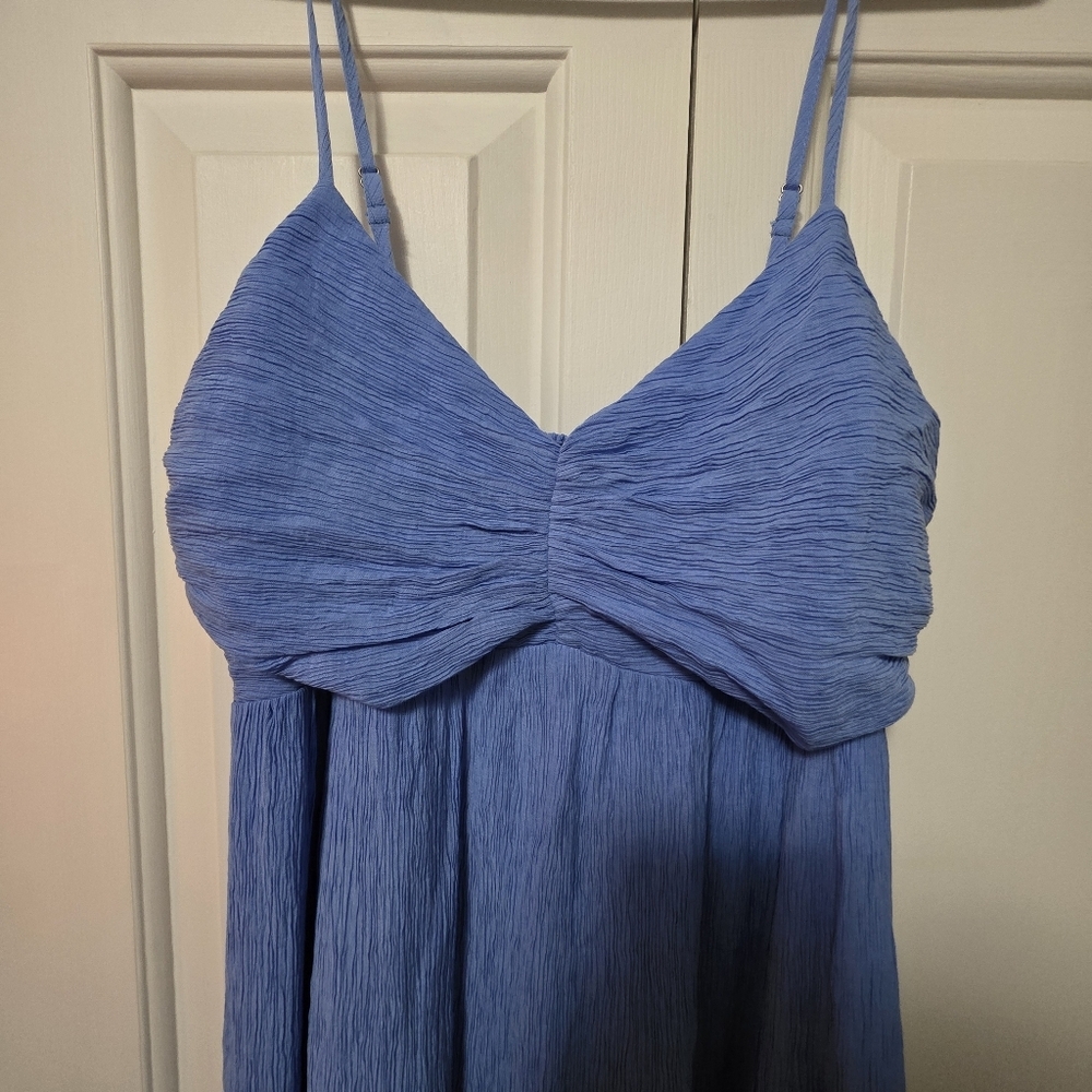 Abercrombie And Fitch Crinkle Textured Ruched Maxi Dress Medium Tall NWT Blue - Picture 2 of 12